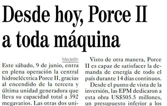 9 de junio de 2001: Entró en plena operación la central luego del encendido de la tercera y última unidad generadora que llevó la capacidad total a 392 megavatios.