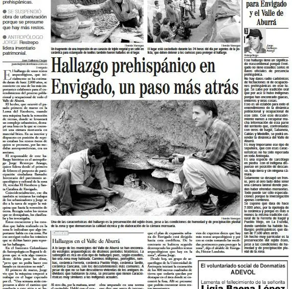 Recorte de prensa cuando se dio el hallazgo en El Escobero. Archivo EL COLOMBIANO