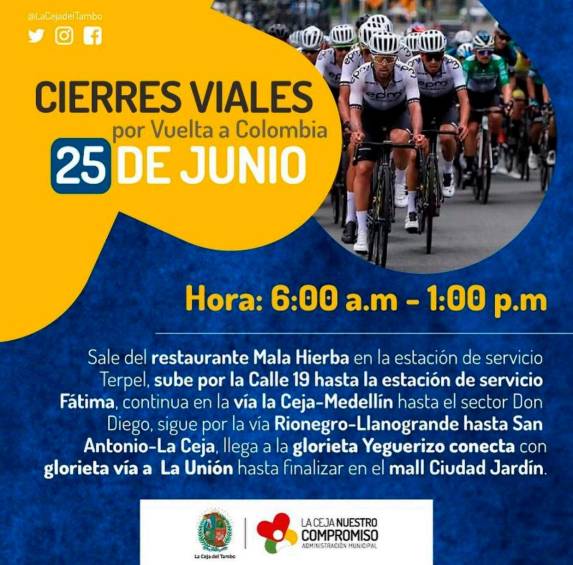 Atención: este domingo hay cierre de vías en Antioquia por etapa de la Vuelta a Colombia