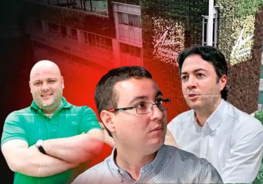 Miguel Quintero (izq.), hermano del exalcalde Daniel Quintero (der.), habría tenido un papel clave en el entramado de corrupción del AMVA durante la gerencia de Juan David Palacio (centro). Foto: EL COLOMBIANO.
