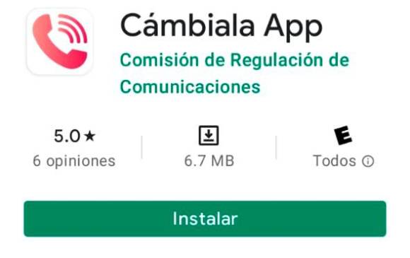 Así se ve la aplicación Cámbiala APP en la tienda de su celular. FOTO: Captura