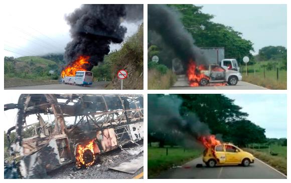 Durante el transcurso del día se han reportado varias incineraciones de vehículos y cierres del comercio en distintos municipios. FOTOS Cortesía