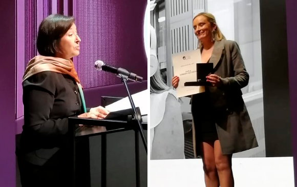 Ronderos y Herrera recibieron este martes su galardón. FOTO Cortesía Premio Nacional de Periodismo Simón Bolívar. 