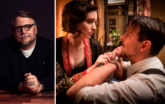 Guillermo del Toro, a la izquierda. A la derecha Rooney Mara y Bradley Cooper en una escena de la película. FOTOS Cortesía
