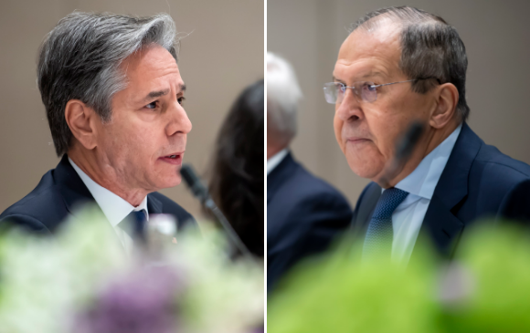 Blinken y Lavrov se reunieron este viernes en Ginebra para discutir la crisis en Ucrania. FOTO: EFE.