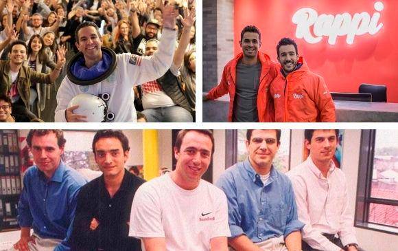 NuBank, de Brasil, arriba a la izquierda. Rappi, la única colombiana, arriba a la derecha. Fundadores de MercadoLibre en el centro. Fotos: Páginas web de cada empresa. 