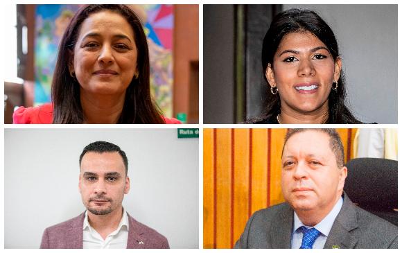 Enedith del Carmen González, contraloria de Antioquia; Yésica Lozano, contralora de Itagüí; Lucas Cañas, presidente del Concejo de Medellín 2022; y Jaime Cano, actual presidente de la Asamblea de Antioquia. FOTOS El Colombiano