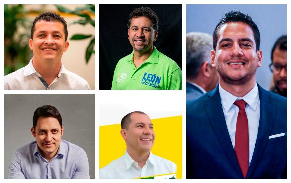 Alejandro Toro (Cámara), Leóin Fredy Muñoz (Senado), Carlos Motoa (Senado), Juan Camilo Londoño (Cámara) y Álex Flórez (Senado). FOTOS EL COLOMBIANO y cortesía