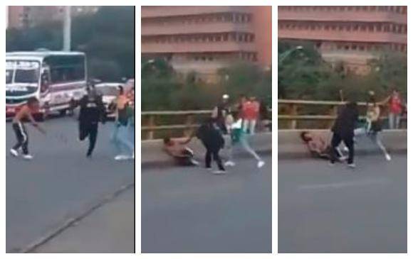 Pantallazos del video de la riña en la avenida Colombia. FOTO: CAPTURA DE PANTALLA