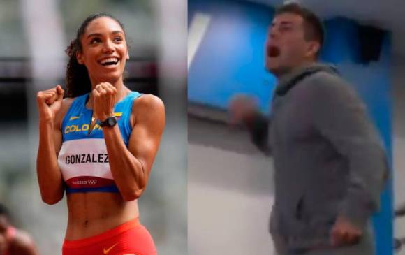 El esposo de Melissa González celebró emocionado su paso a semifinal en 400 metros vallas. FOTO @MELISSAGONZALEZ5 Y CAPTURA DE VIDEO