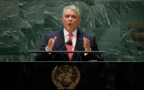 Iván Duque participó en la inauguración de la 76 Asamblea General de la Organización de las Naciones Unidas (ONU) y dio su último discurso como Jefe de Estado en ese organismo. FOTO EFE