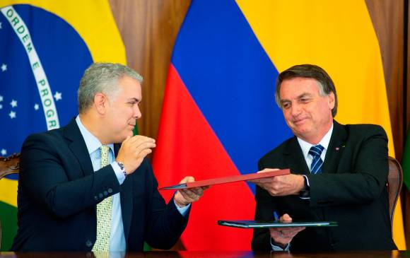 Iván Duque y Jair Bolsonaro firmaron 7 acuerdos de cooperación entre Colombia y Brasil en materia de agricultura, aeronáutica, ciencia e investigación, saneamiento básico, entre otros. FOTO Getty