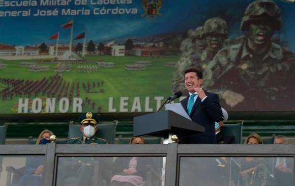 Diego Molano en su discurso de posesión en la Escuela Militar de Cadetes General José María Córdova (Bogotá). FOTO CORTESÍA