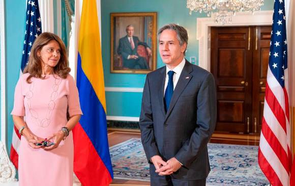 La vicepresidenta y canciller Marta Lucía Ramírez y Antony Blinken, secretario de Estado de Estados Unidos. FOTO CORTESÍA