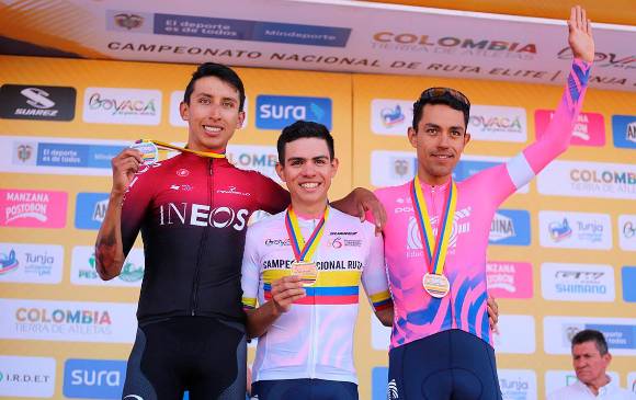 Podio de los Campeonatos Nacionales de Ruta de 2020 que se corrieron en Boyacá. FOTO FEDECICLISMO