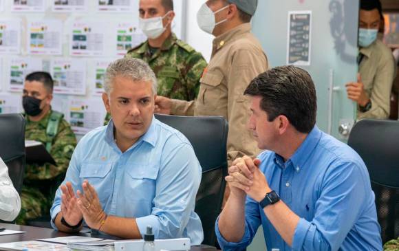El presidente Iván Duque y el ministro de Defensa Diego Molano la semana pasada en el consejo de seguridad en Arauca. FOTO: COLPRENSA.