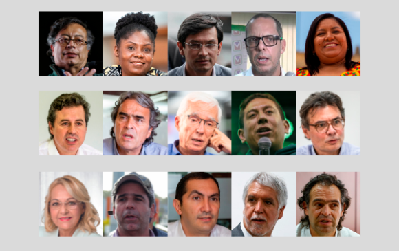 Los 15 integrantes de las tres coaliciones presidenciales. FOTO ARCHIVO Y COLPRENSA