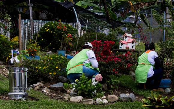 La jardinería es una de las actividades con que las internas pagan tiempo de sentencia y de paso les ayuda a relajaren. FOTO: Julio César Herrera