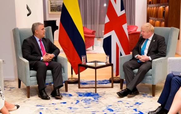 Momento del encuentro del presidente Iván Duque con el primer ministro británico, Boris Johnson, en Nueva York. Foto Cortesía