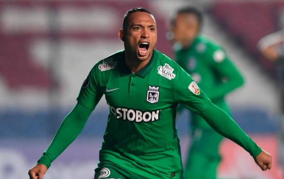 Jarlan Barrera y la celebración que le entregó el empate al conjunto antioqueño frente al Nacional uruguayo. FOTO conmebol