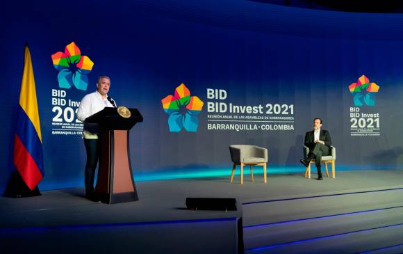 En el foro “Desarrollo Sostenible de la Región Amazónica”, en la Asamblea del BID, el presidente Iván Duque planteó la agenda para proteger la Amazonía, al lado del Presidente del BID, Mauricio Claver-Carone.. FOTO cortesía
