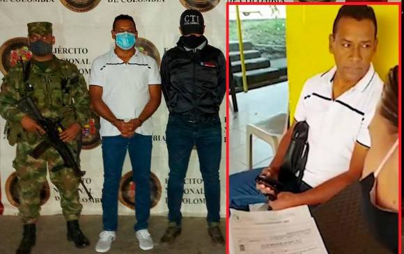 Así fue presentado alias “Jota” por las autoridades, luego de su captura en el barrio Pedregal de Medellín. FOTO: CORTESÍA DE FISCALÍA.