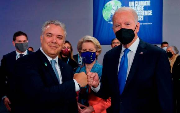 El presidente Iván Duque participó junto a su homólogo estadounidense, Joe Biden, en una de las reuniones de COP26. FOTO CORTESÍA PRESIDENCIA