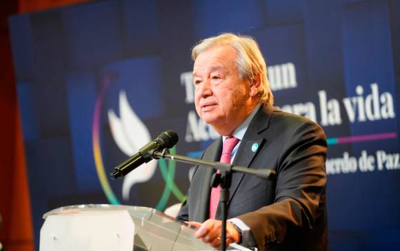 El secretario general de la ONU, António Guterres, aseguró que la firma de la paz con las exFarc generó esperanza e inspiración en Colombia y el mundo. FOTO Cortesía Twitter António Guterres.