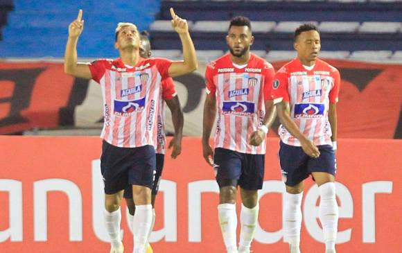 Teófilo Gutiérrez, Miguel Ángel Borja y John Pajoy, los autores de los goles de Junior ante Caracas. FOTO EFE