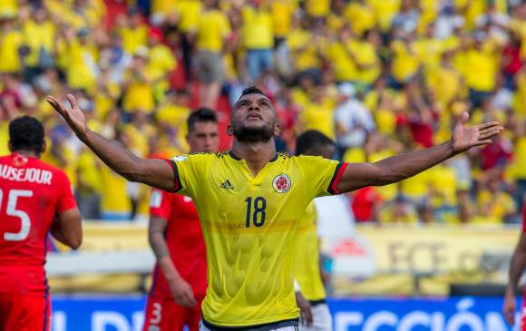 Miguel Borja es la carta de gol más importante de Colombia en la actualidad y se espera que el delantero pueda estar frente a Brasil y Paraguay, en la próxima fecha eliminatoria. FOTO Juan A. Sanchez 