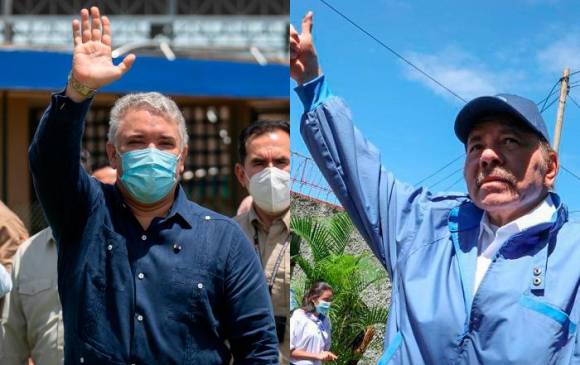Iván Duque y Daniel Ortega, quien calificó a Colombia de “narco-Estado”. FOTOS COLPRENSA Y EFE
