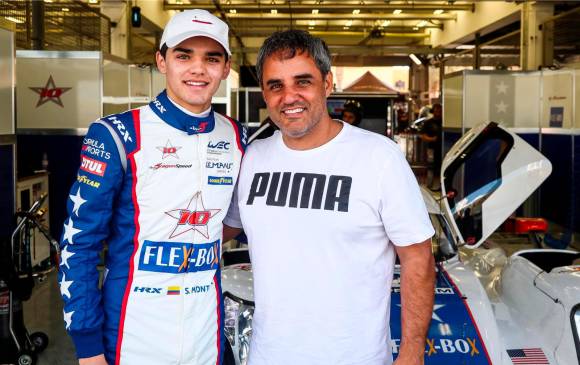 Sebastián junto a su padre Juan Pablo Montoya. FOTO @Telcel_Racing