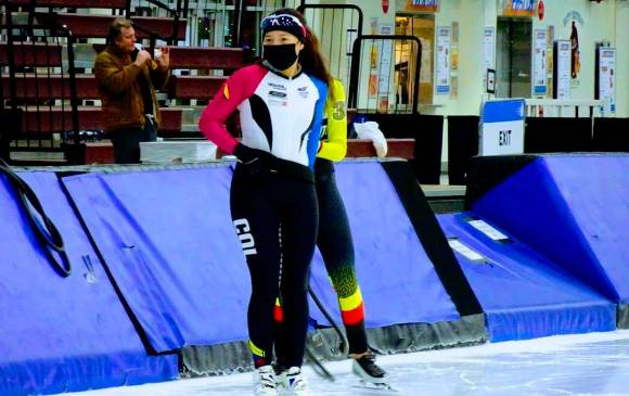 Laura Michelle en uno de sus entrenamientos en la pista de Utah, Estados Unidos, con el Colombia Ice Team. FOTOS CORTESÍA
