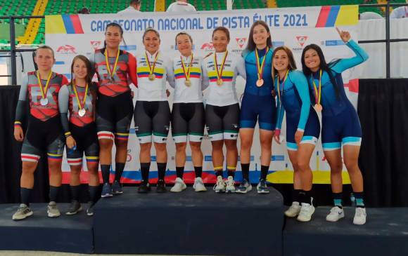 Antioquia evidencia superioridad en las pruebas de velocidad. En mujeres, Bayona, Gaviria y Mosquera fueron oro. FOTO CORTESÍA FEDECICLISMO