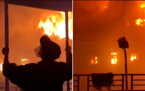 El Palacio de Justicia de Tuluá, en el Valle del Cauca, fue incendiado en la noche de este martes. FOTO CAPTURA DE VIDEO