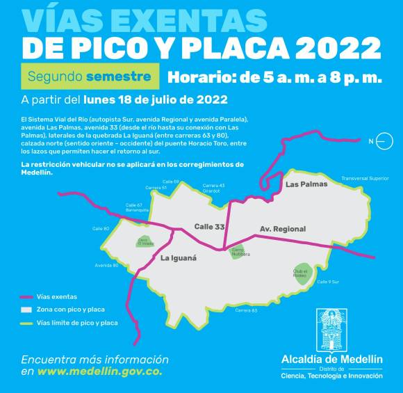 Estas son las vías exentas de Pico y Placa en Medellín. FOTO: CORTESÍA SECRETARÍA DE MOVILIDAD DE MEDELLÍN