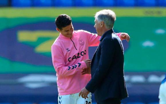 James Rodríguez, de buena relación con Ancelotti, suma 5 goles y 8 asistencias en 21 juegos con el Everton. FOTO ARCHIVO AFP