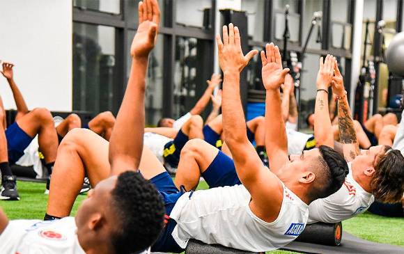 La Selección sigue con sus trabajos físicos para dejar el grupo recuperado a la espera del duelo de este domingo, a las 4:00 de la tarde, en el Metropolitano de Barranquilla. FOTO CORTESÍA FCF