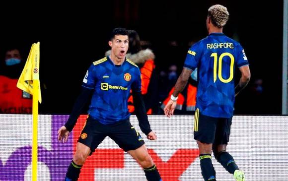 Cristiano Ronaldo celebra uno de los dos tantos con los que Manchester United venció a Villarreal por la Champions. FOTO TOMADA @ManUtd