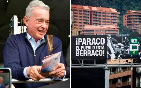 El expresidente Álvaro Uribe respondió a la valla del representante Inti Asprilla. FOTO: Tomadas de Twitter @AlvaroUribeVel y @intiasprilla