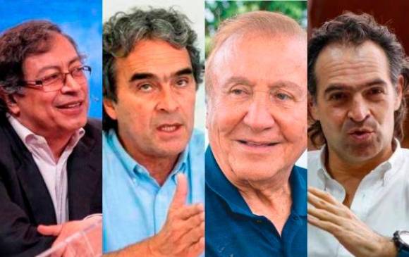 Petro, Fajardo, Gutiérrez y Rodolfo Hernández son quienes tienen más intención de voto en la primera vuelta presidencial. Foto: Colprensa y EL COLOMBIANO