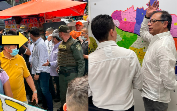 Gustavo Petro fue chiflado en un recorrido con su equipo del Pacto Histórico en Medellín. FOTO TWITTER Y CORTESÍA