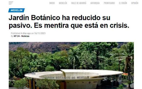 El portal NT24 publicó esta información sobre el Jardín Botánico que no corresponde con la realidad. 