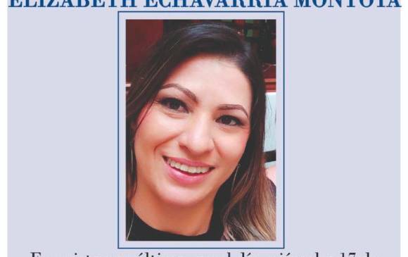 La última vez que vieron a Elizabeth Echavarría Montoya fue el miércoles 17 a las 5:00 de la tarde cerca a la iglesia de San José, en el Centro de Medellín. FOTO CORTESÍA