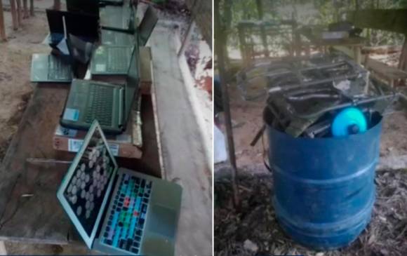 En el operativo incautaron 7 fusiles, 1 lanzagranadas,12 computadores portátiles y varios cartuchos. FOTO ejército