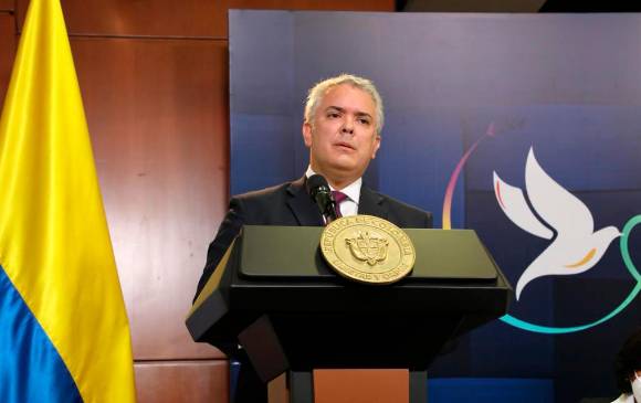 El presidente Iván Duque durante su intervención en la JEP por los cinco años del Acuerdo de Paz. FOTO CORTESÍA JEP