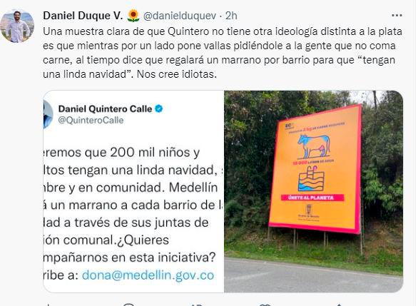 Polémica por promesa de Quintero de entregar un marrano a cada barrio de Medellín en Navidad