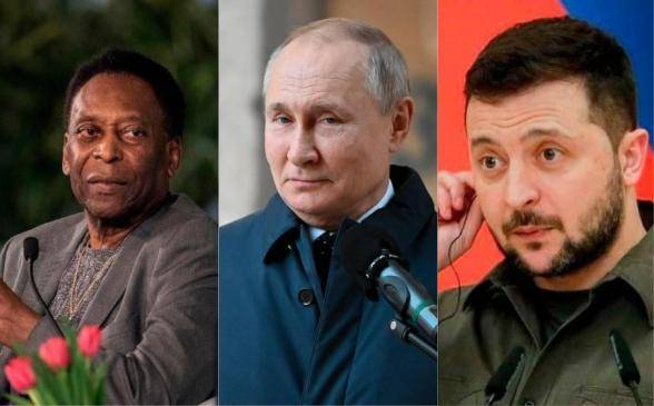 En la imagen, de izquierda a derecha, Pelé, el presidente ruso Vladimir Putin y el presidente ucraniano Volodímir Zelenski - Foto: Archivo Getty - EFE