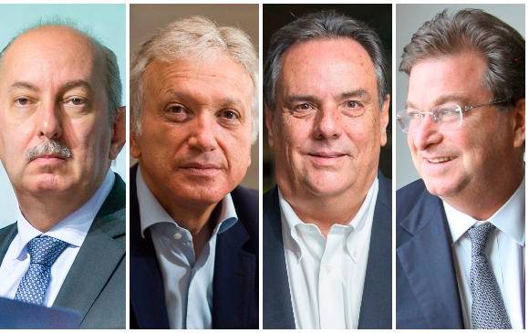 De izquierda a derecha: Carlos Ignacio Gallego, presidente del Grupo Nutresa; Gonzalo Pérez, presidente del Grupo Sura; Jorge Mario Velásquez, presidente del Grupo Argos, y Jaime Gilinski, presidente del Grupo Gilinski. FOTOS: ARCHIVO