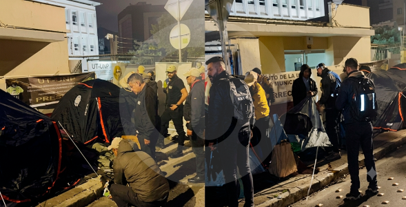 Escoltas sindicalistas de la UNP instalan campamento para protestar porque temen quedarse sin trabajo